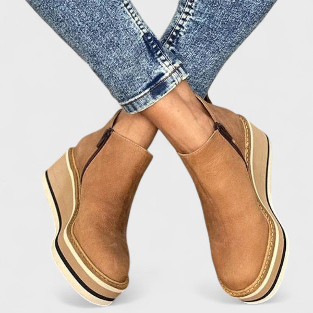 Suede Look Round Toe Platform Wedge Ankle Boots