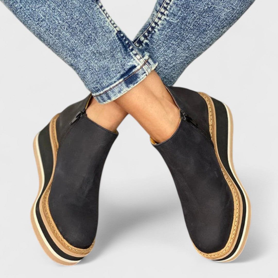 Suede Look Round Toe Platform Wedge Ankle Boots