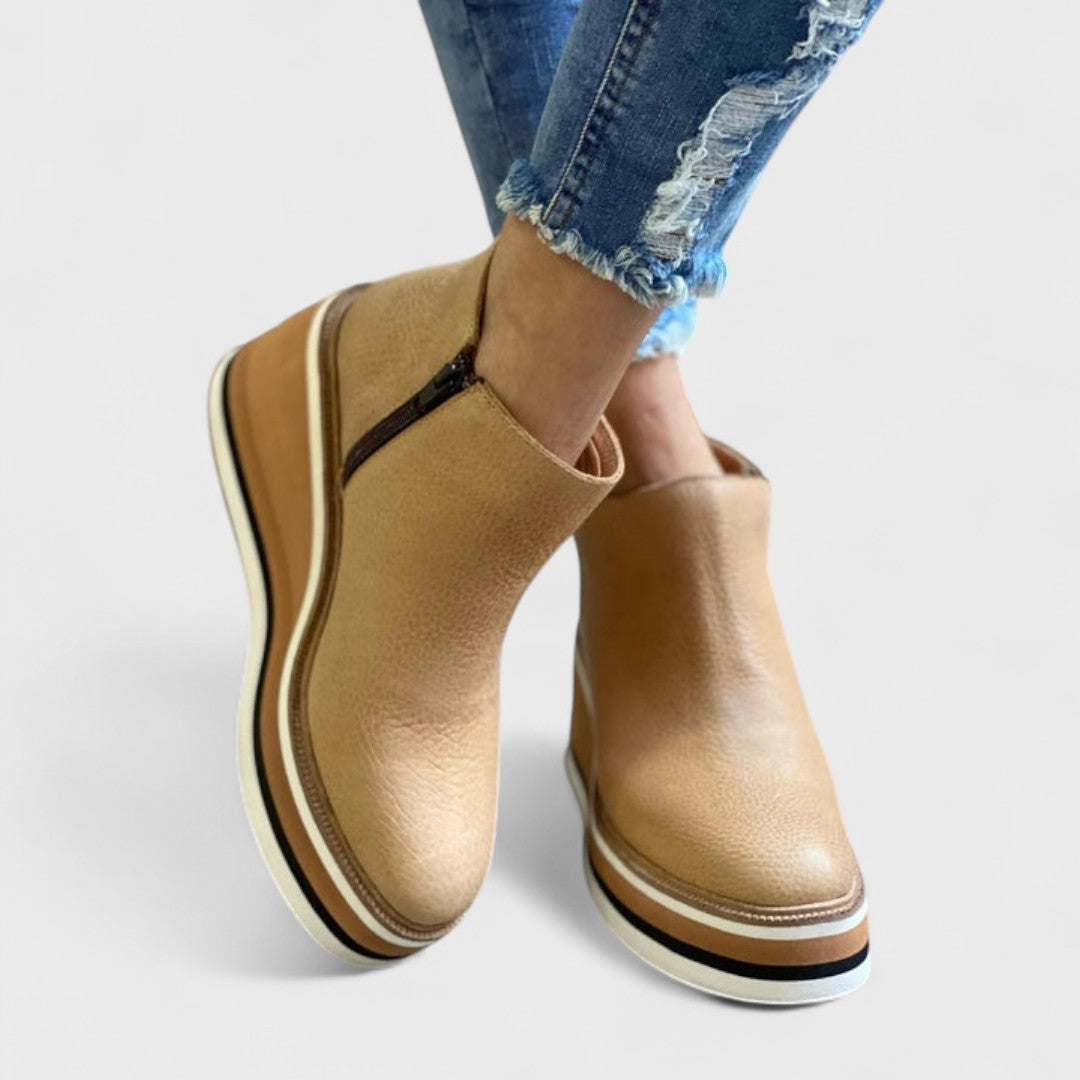 Suede Look Round Toe Platform Wedge Ankle Boots