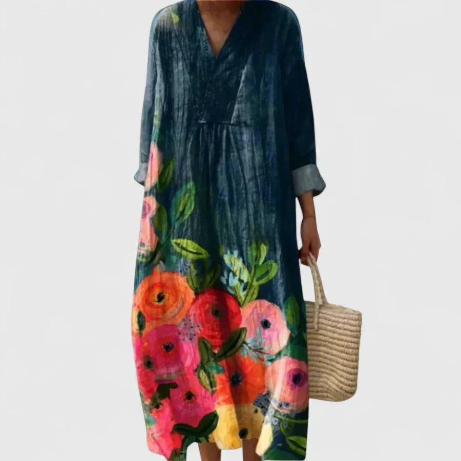 Floral V-Neck Long Sleeve Maxi Dress