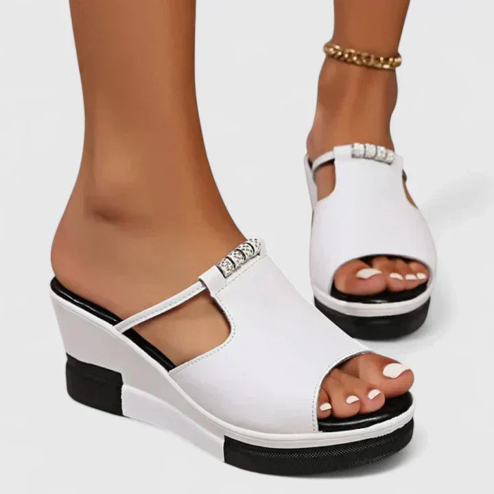 Open Toe T-Strap Wedge Platform Mules 7