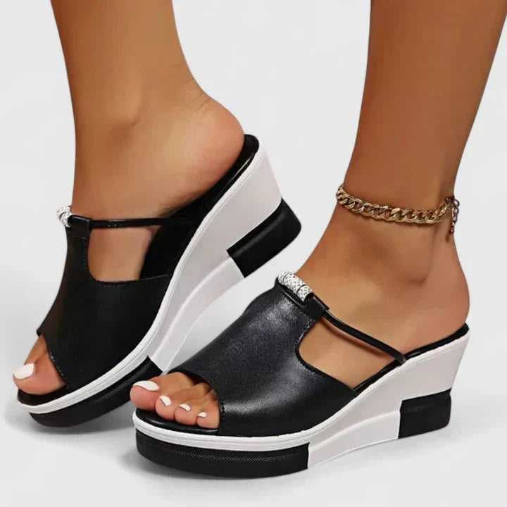 Open Toe T-Strap Wedge Platform Mules 6