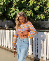 Vintage 90s Crochet Flared Sleeves Sweater Orange / S