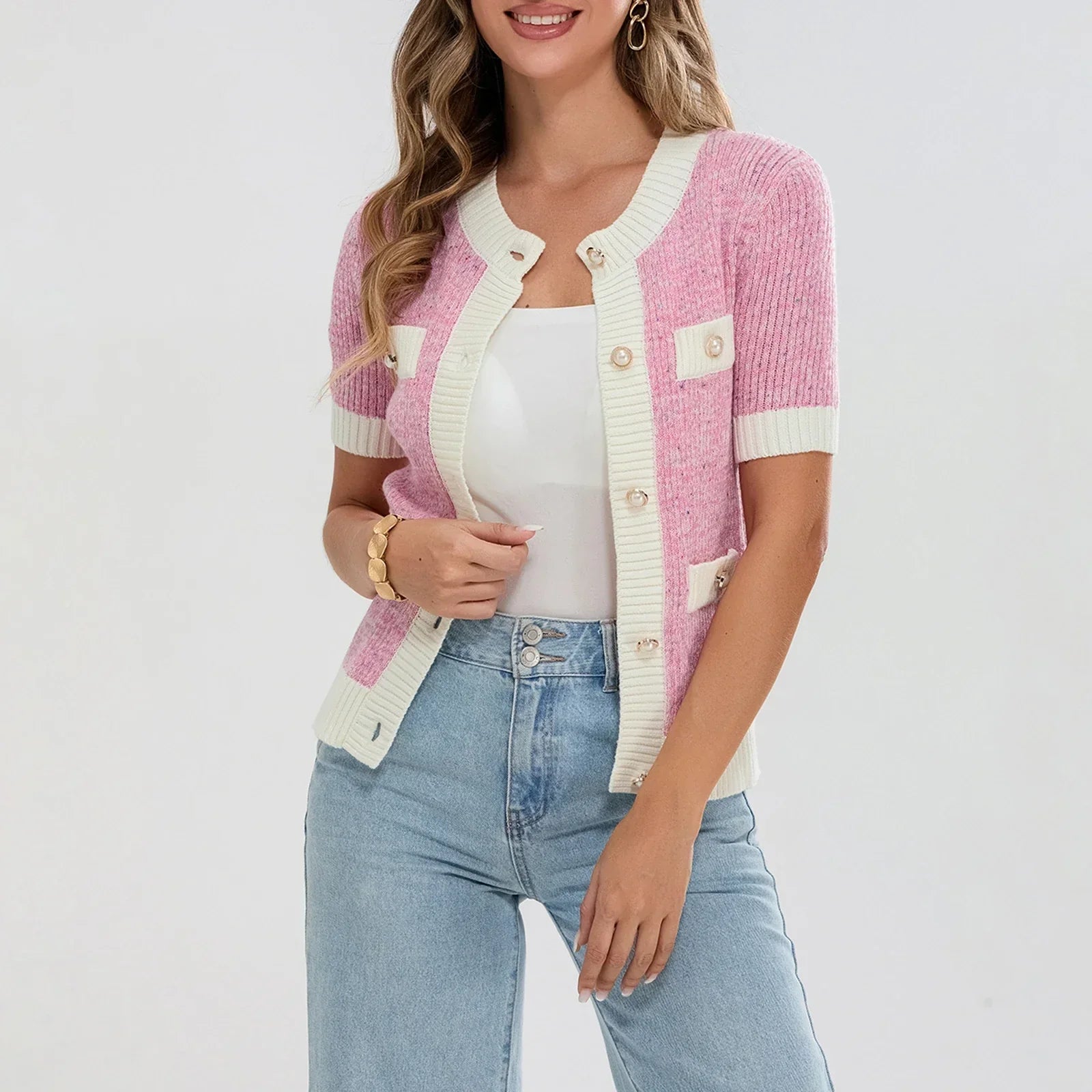 Pearl Button Short Sleeve Cardigan