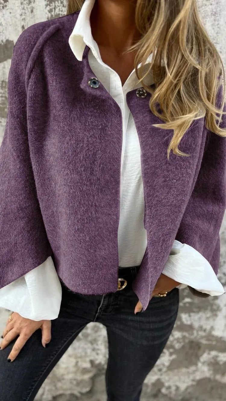 Textured Collared Button Front Cropped Jacket