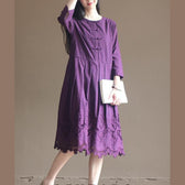 Purple lace patchwork cotton dresses plus size maxi dresses elegant design