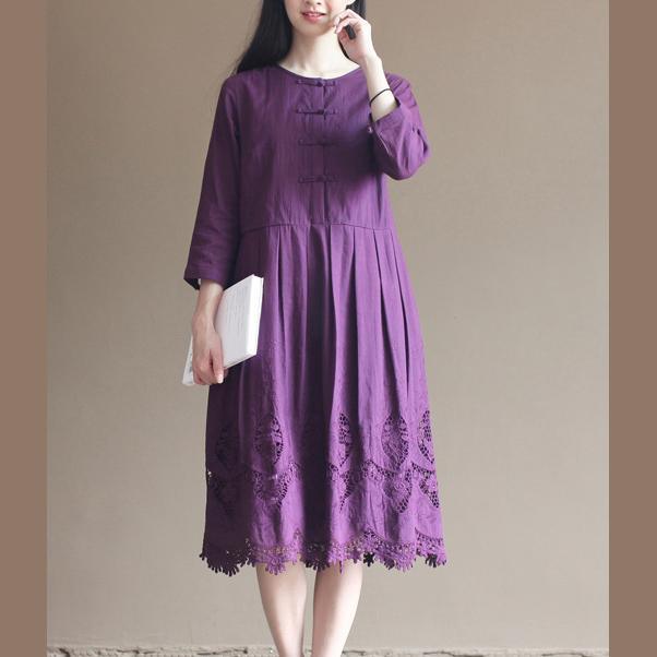 Purple lace patchwork cotton dresses plus size maxi dresses elegant design 2