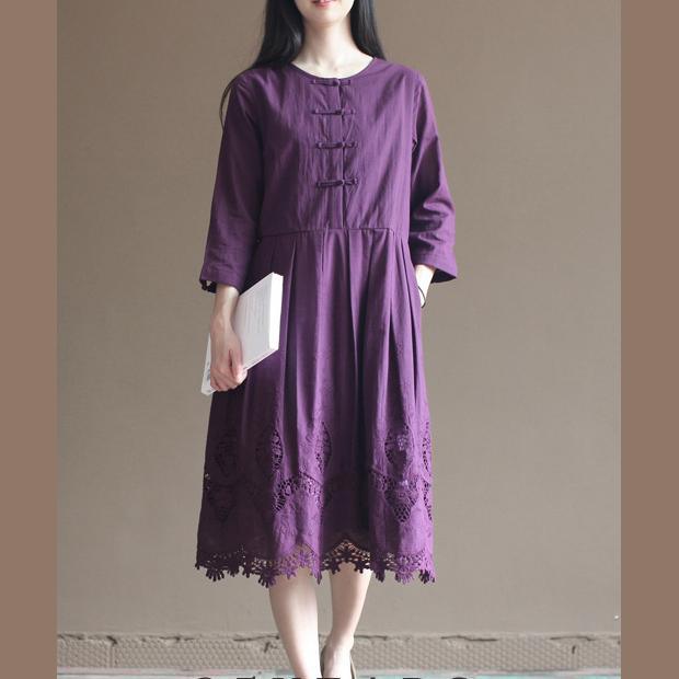 Purple lace patchwork cotton dresses plus size maxi dresses elegant design 3