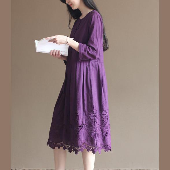 Purple lace patchwork cotton dresses plus size maxi dresses elegant design 4