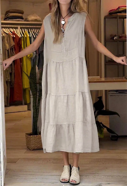 Victoria Exclusive Vesper Solid Color Cotton and Linen Dress for Women Elevated Occasion Wear