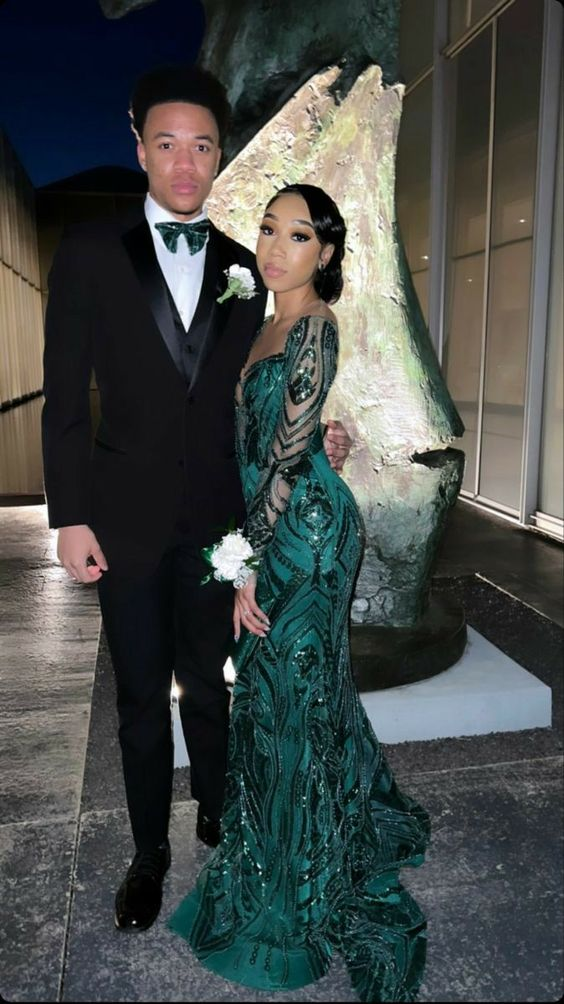 Dark Green Long Sleeves Mermaid Prom Dress cc1133