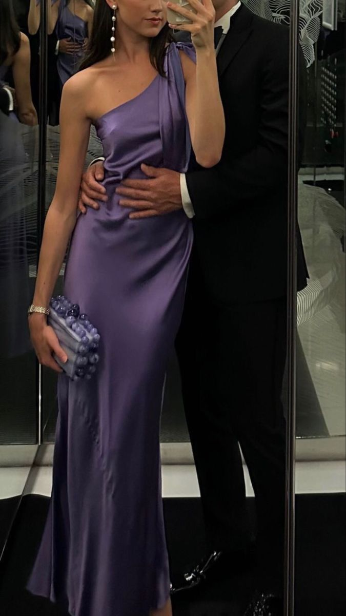 Sexy One Shoulder Mermaid Slit Cocktail Dress Purple Long Party Prom Dress cc2018