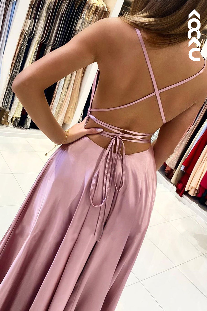 L1248 - Sheath/Column Straps Satin Pleats Sleeveless Prom Evening Formal Dress