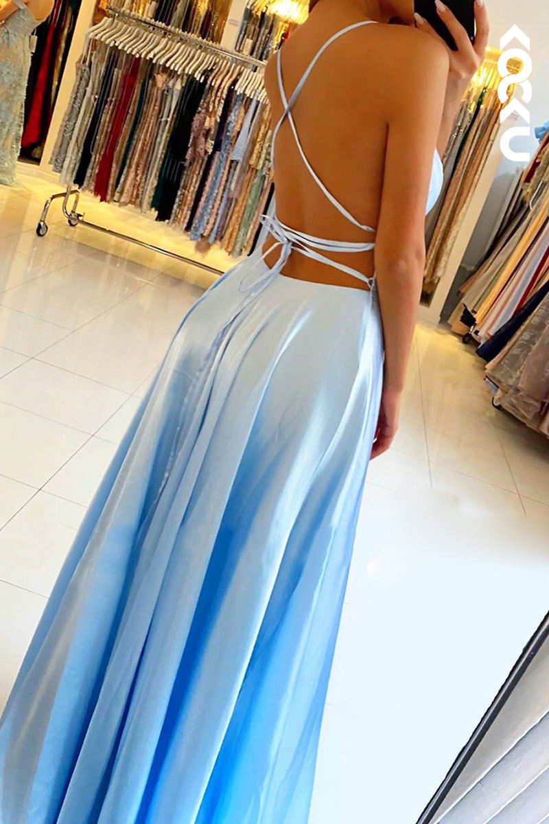L1248 - Sheath/Column Straps Satin Pleats Sleeveless Prom Evening Formal Dress