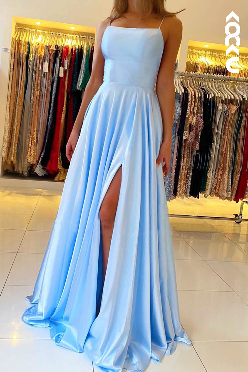 L1248 - Sheath/Column Straps Satin Pleats Sleeveless Prom Evening Formal Dress