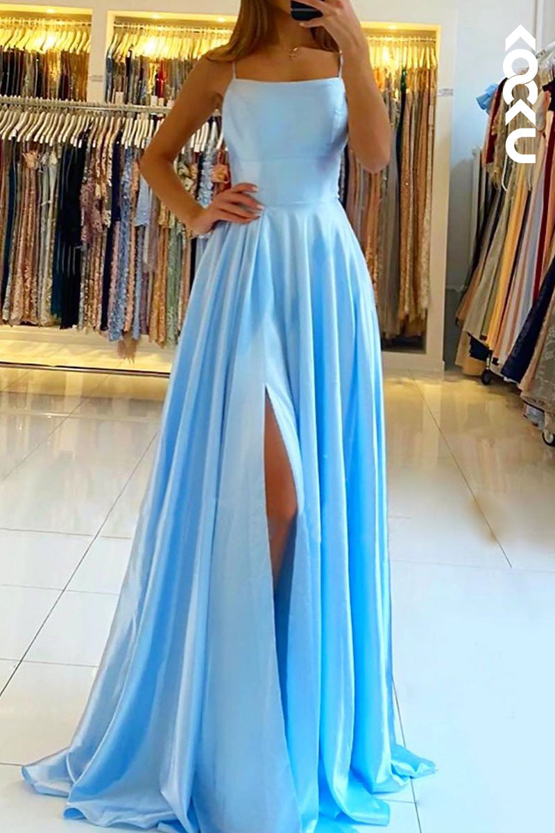 L1248 - Sheath/Column Straps Satin Pleats Sleeveless Prom Evening Formal Dress