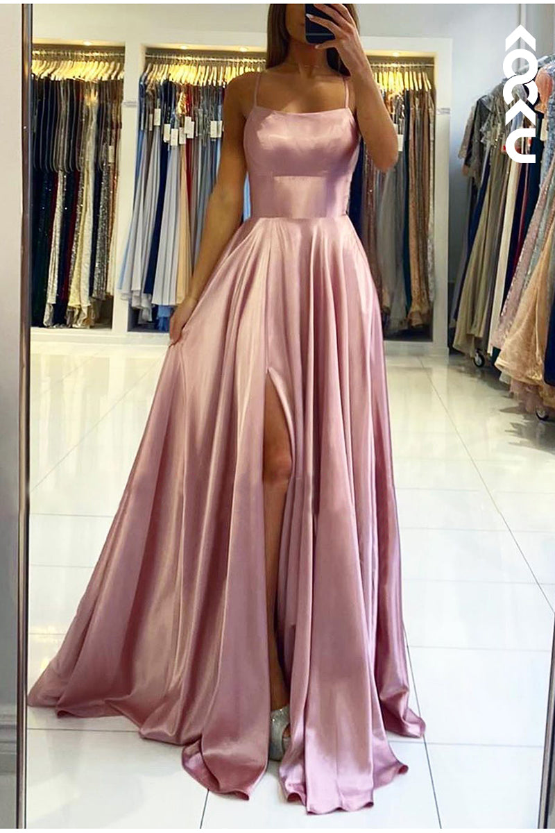 L1248 - Sheath/Column Straps Satin Pleats Sleeveless Prom Evening Formal Dress