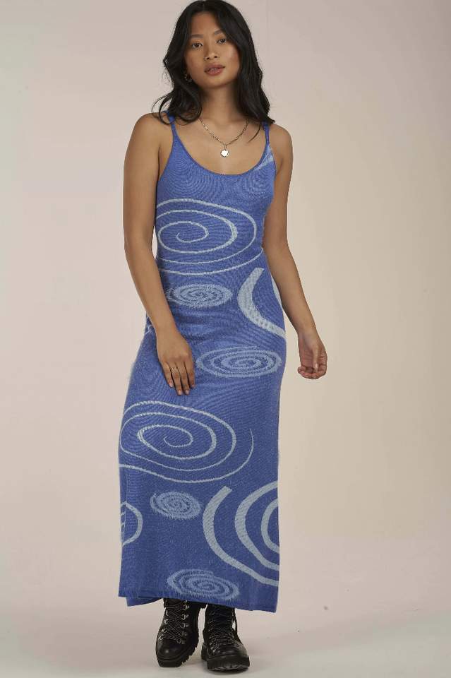 Abstract Swirl Jacquard Knit Scoop Neck Cami Bodycon Midi Dress 27