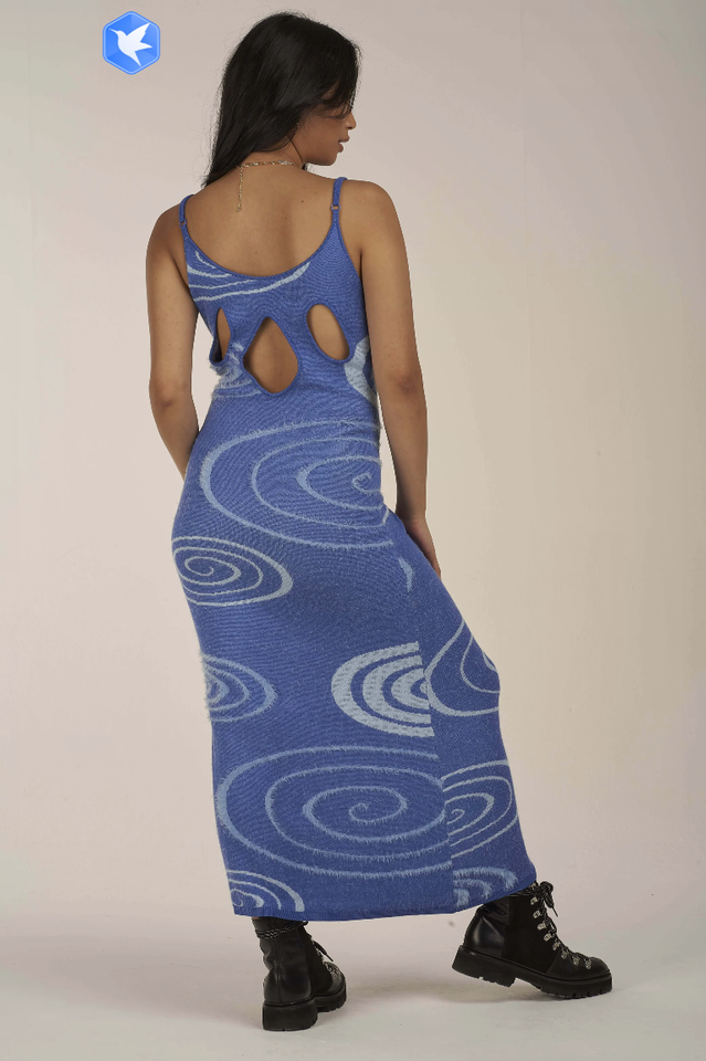 Abstract Swirl Jacquard Knit Scoop Neck Cami Bodycon Midi Dress 28