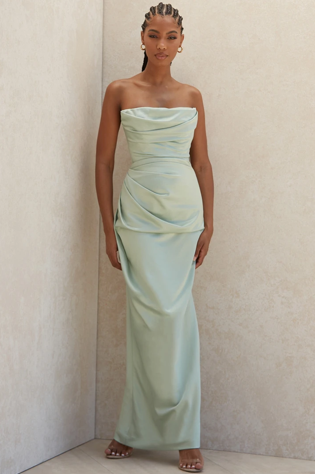 Satin Strapless Corset Maxi Dress - View 17