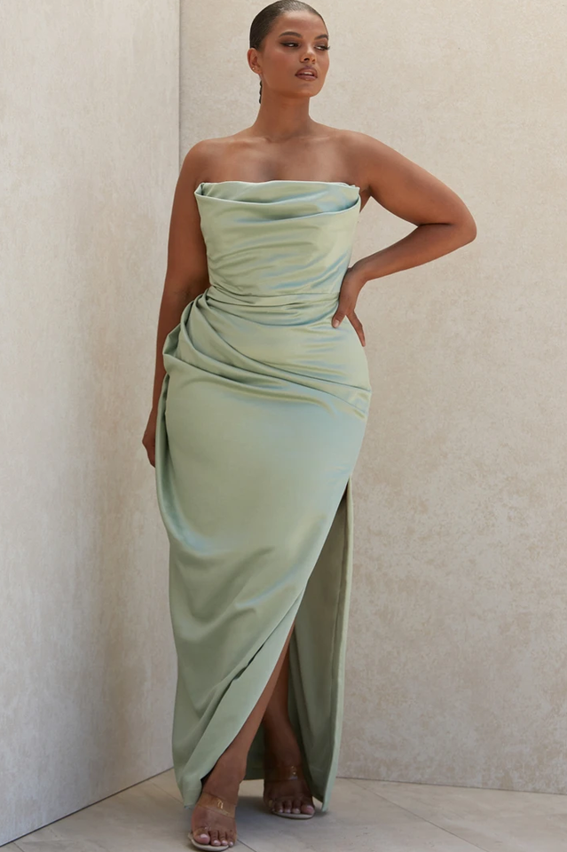 Satin Strapless Corset Maxi Dress - View 19