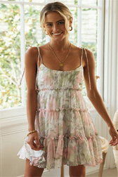 Floral Chiffon Spaghetti Strap Tiered Ruffle Mini Dress 8
