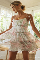 Floral Chiffon Spaghetti Strap Tiered Ruffle Mini Dress 12