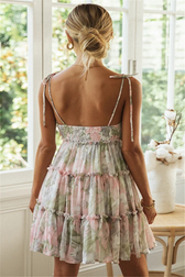 Floral Chiffon Spaghetti Strap Tiered Ruffle Mini Dress 10