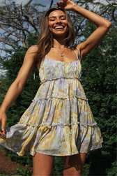 Floral Chiffon Spaghetti Strap Tiered Ruffle Mini Dress 14
