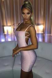 Glitter Spaghetti Strap Cut Out Back Bodycon Mini Dress