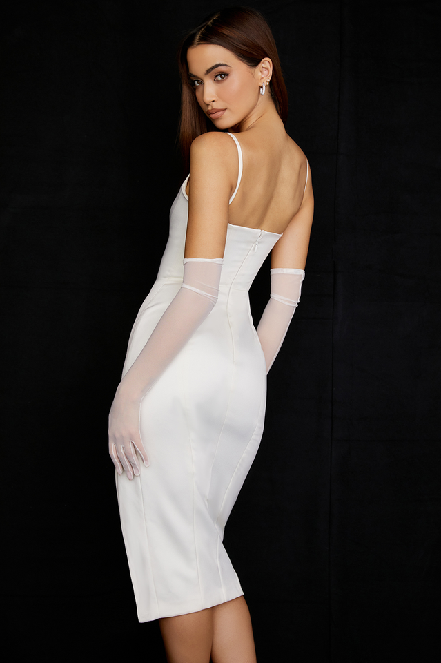 Satin Spaghetti Strap Corset High Split Midi Dress