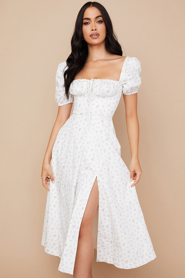 Tallulah Flower Puff Sleeve Midi Dress