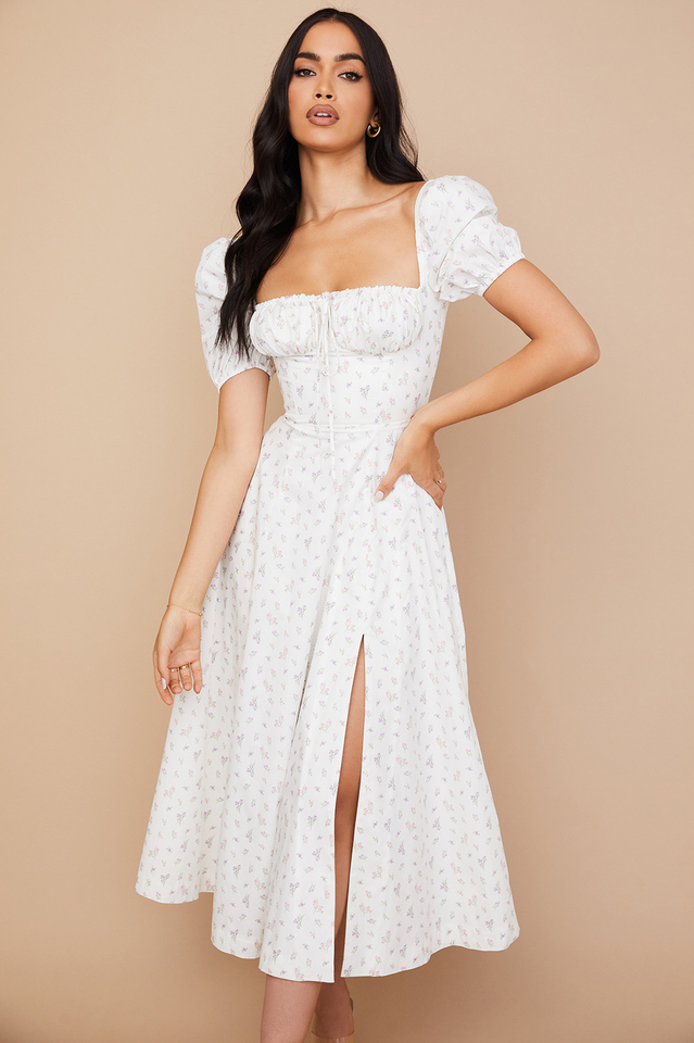 Tallulah Flower Puff Sleeve Midi Dress