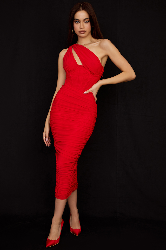Cutout Asymmetric Midi Dress