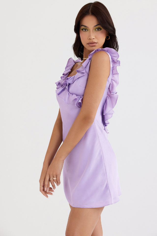 Orchid-Purple Satin Ruffled Dress 5