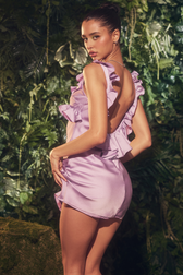 Orchid-Purple Satin Ruffled Dress 9
