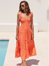 Bohemian Festive Warm-Season Elastic Gown Design With Coastal Women Tie Sundress Up Straps S /