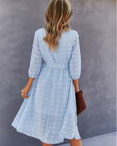 Elegant Half Sleeve Women’s Casual V-Neck Midi Dress With Buttons L / Yellow Dresses