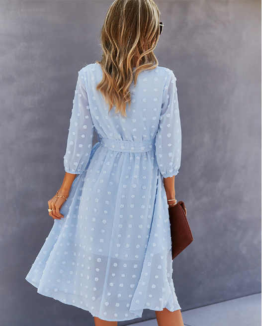 Elegant Half Sleeve Women’s Casual V-Neck Midi Dress With Buttons L / Yellow Dresses