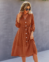Elegant Half Sleeve Women’s Casual V-Neck Midi Dress With Buttons L / Coffee Dresses