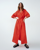 Women’s Casual Loose Half Sleeve Cotton Linen Office Blazers Dress S / Red Dresses