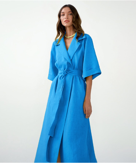 Women’s Casual Loose Half Sleeve Cotton Linen Office Blazers Dress M / Blue Dresses