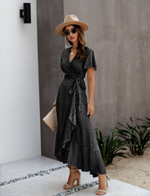 V-Neck Coastal Vacation Dot Polka Short-Sleeved Warm-Season Ruffle For Gown Women S / Green Dresses