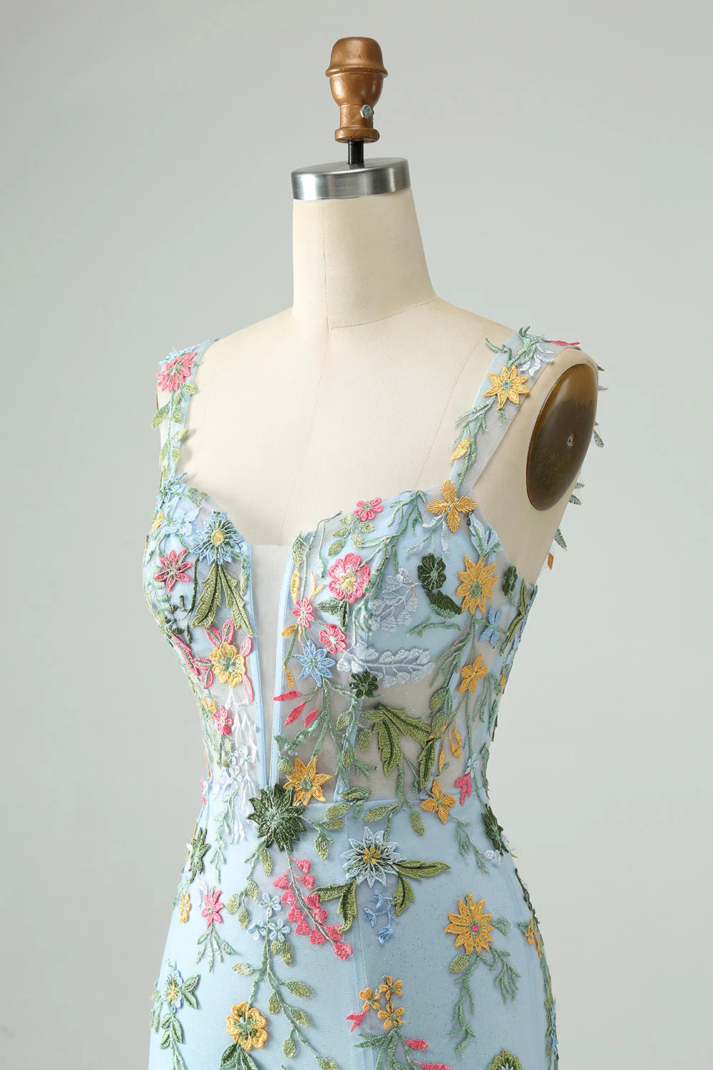 Blue Floral Of The Shoulder Corset Short Homecoming Dress With Embroidery
