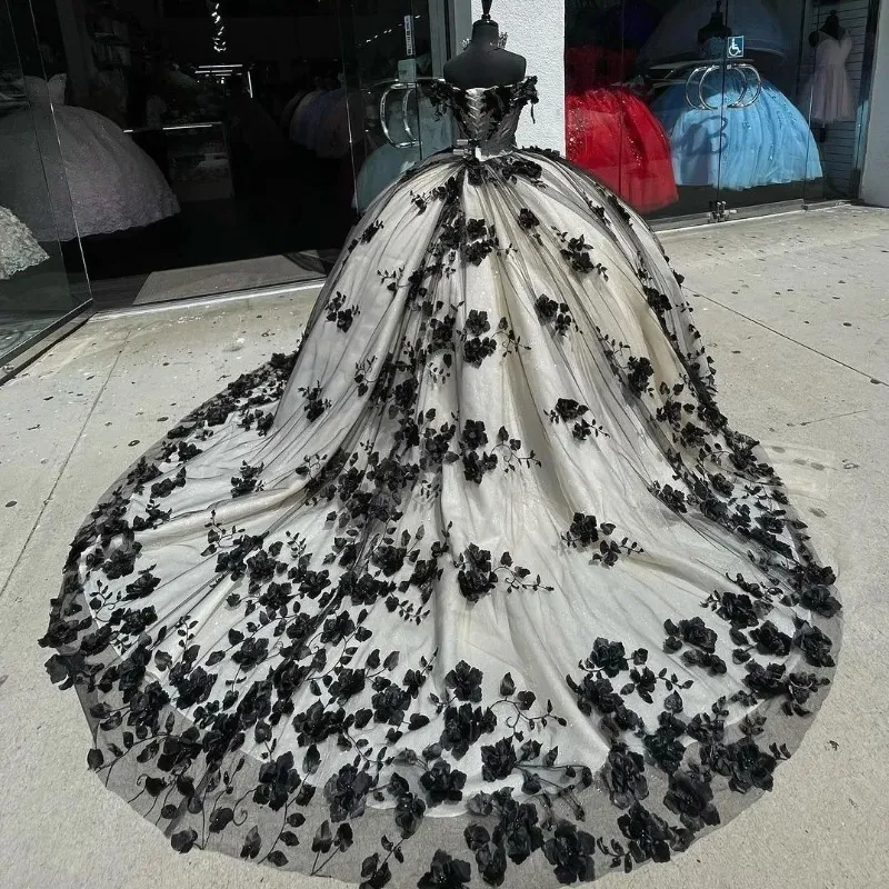 Black Quinceanera Dresses Princess Sweet 16 Years Girl Birthday Party Dresses With Appliques Quinceanera Dresses