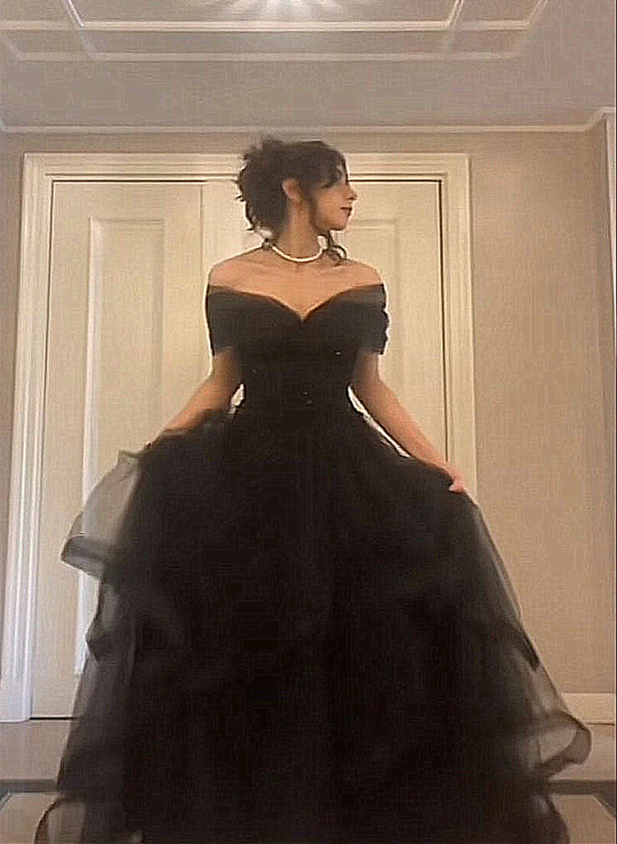 Black Off Shoulder Sweetheart Tulle Prom Dress Black Tulle A-Line Party Dress