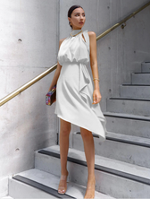 Satin Strap Dress With Hanging Neck S / Apricot Dresses
