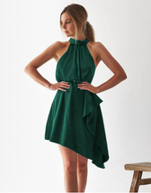 Satin Strap Dress With Hanging Neck S / Dark Green Dresses