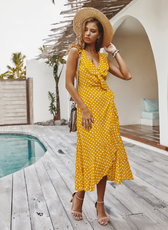 Spaghetti Strap Dress - Medium Long Dot Pattern S / Red Dresses