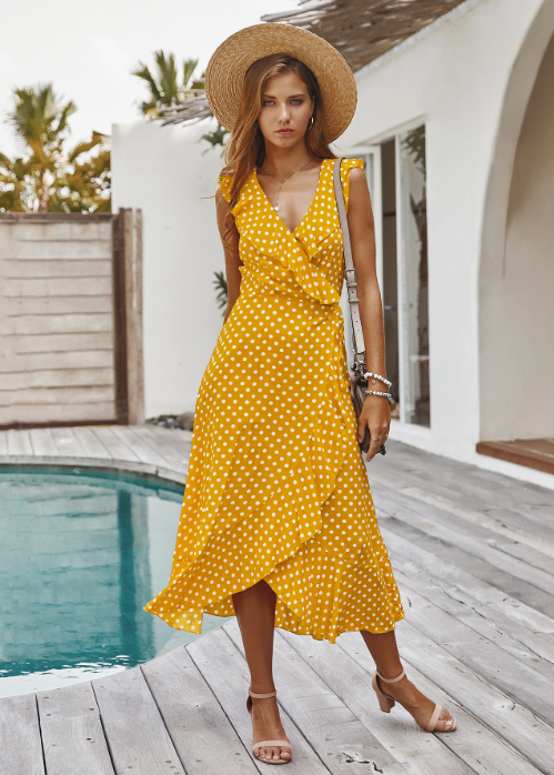 Spaghetti Strap Dress - Medium Long Dot Pattern S / Black Dresses